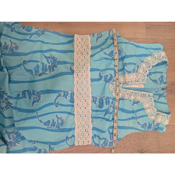 Women's Vintage Lilly Pulitzer Mini Dress Size 10 Blue White Seahorse Print Lace - Picture 9 of 10
